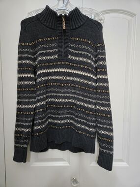 Windriver Cozy Fair Isle Half-Zip Sweater - Charcoal Gray Large